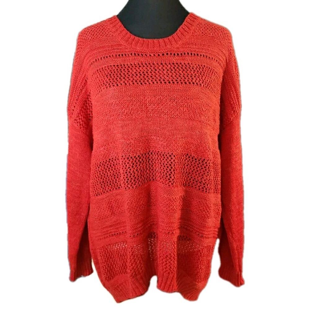 I.N. Studio Woman 3x Red Sweater‎ Open Knit Metallic Plus Relaxed Cozy Staple
